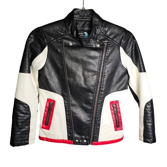 Botaobabe Kid Moto Jacket Color Block Quilted Sleeves Faux Leather Girls Jacket - Picture 1 of 10